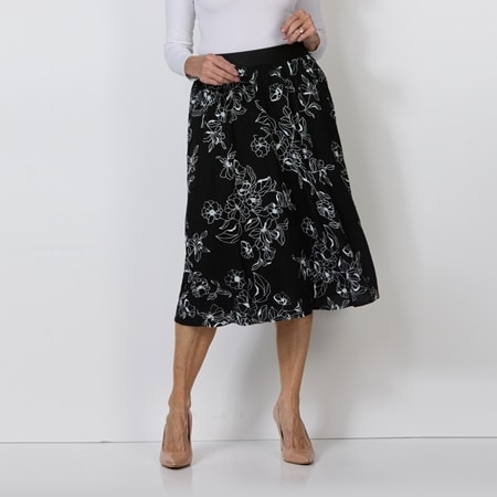 Diane Gilman Linear Printed Stretch Waist Midi Skirt