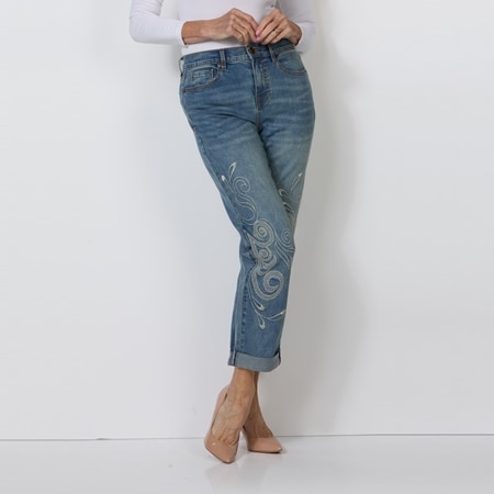 Diane Gilman Embellished Classic Stretch Girlfriend Jean