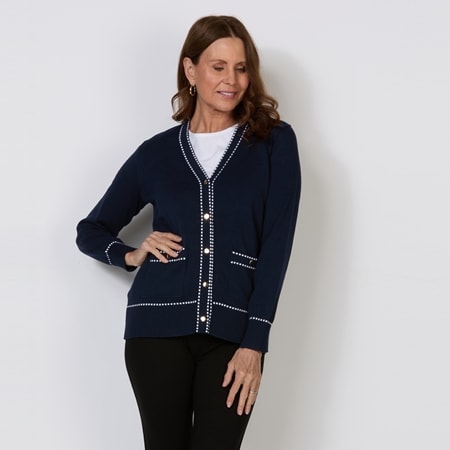 Fella Hamilton Peggy Contrast Stitch Long Sleeve  Cardigan