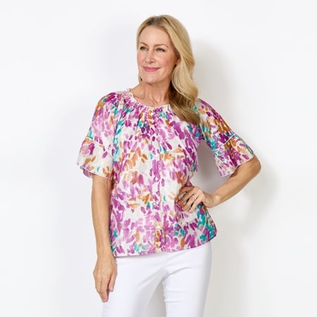 Holmes & Fallon Lurex Sparkle Blouse with Elastic Neckline