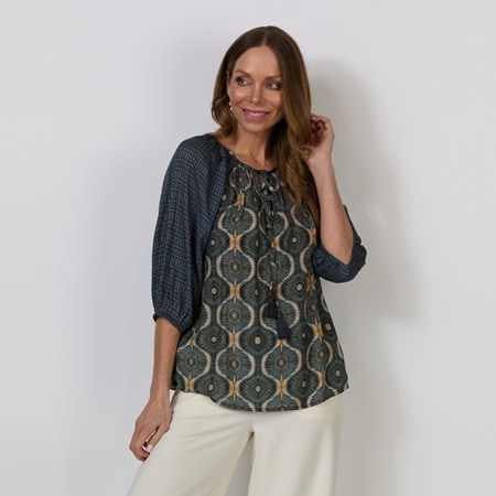 Caju Design Kosmos Print Blouse with Raglan Sleeve