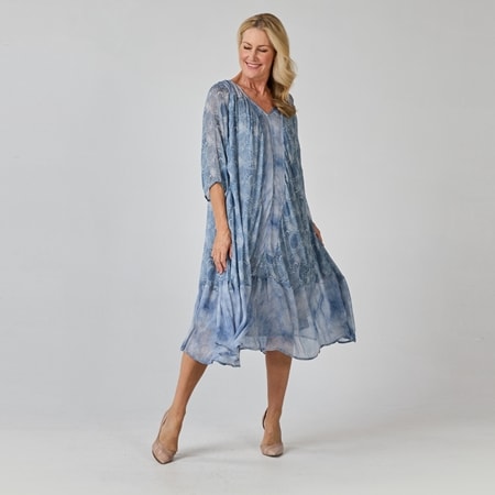 Caju Design Bloom Print Dress with Double V-Neck