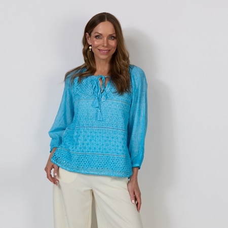 Caju Design Broderie Blouse with Scoop Hem