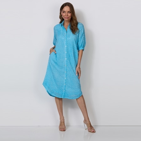 Caju Design Broderie Button Through Shirt Dress