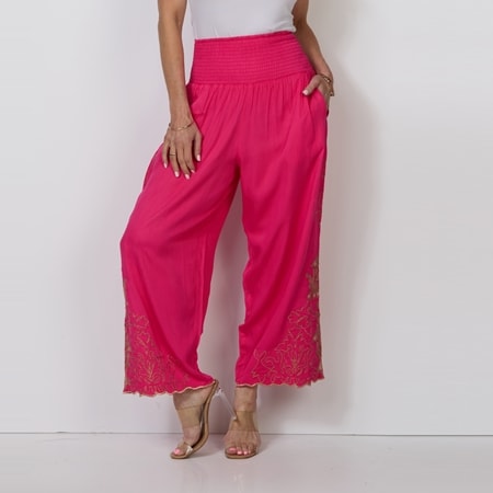 Caju Design Contrast Embroidery Pants With Pockets