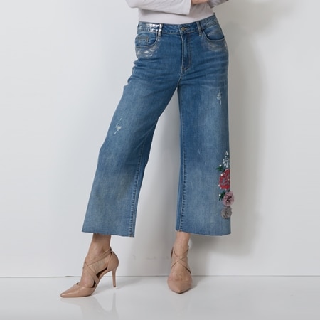 Gabby Isabella Capri Denim Embellished with Silver Foil & Flowers