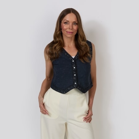 Caju Design Self Coloured Embroidery Vest with Sequins