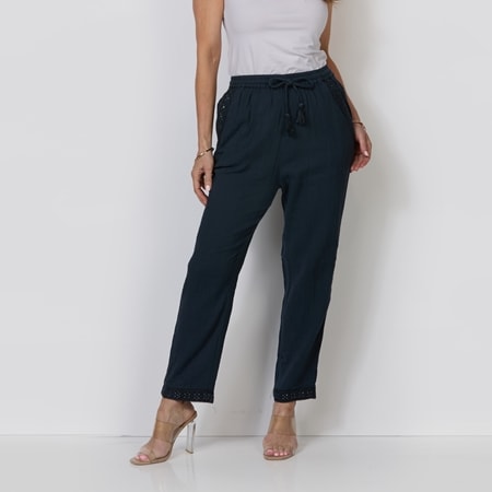 Caju Design Self Coloured Embroidery and Sequins Pant