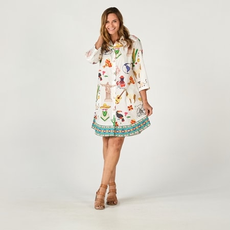 Rubyyaya Sao Paulo Cotton Diamante Button Shirtmaker Dress