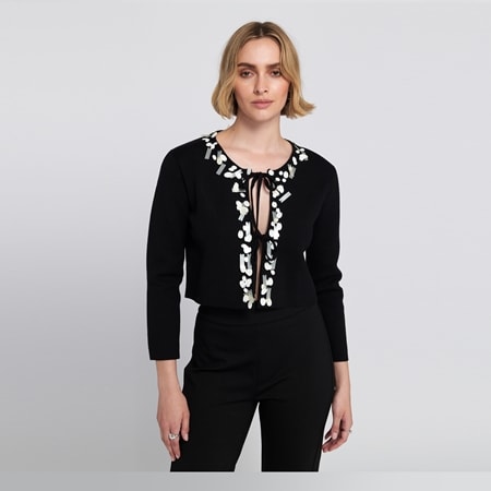 Elle Get The Look Paillette Tie Front Luxury Cardigan
