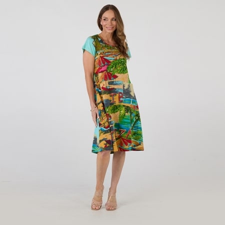 Orientique 100% Cotton Crew Neck Shift Dress