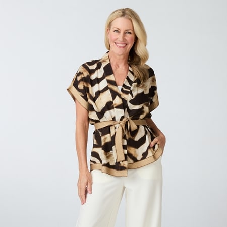 Aggel Fashion Linen Blend Kimono with Knitted Details