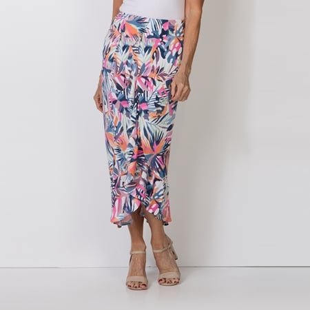 Sandra Soulos Brazil Print Diagonal Flounce Skirt