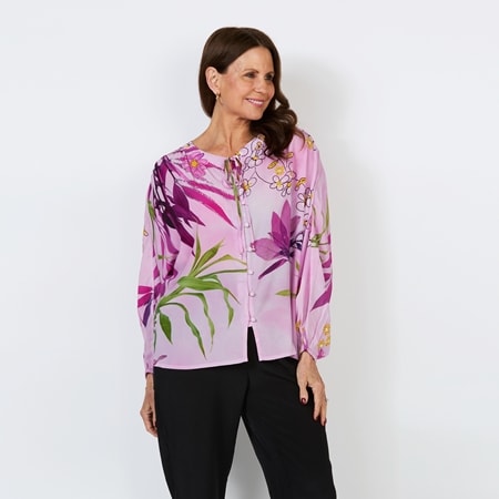 Silk Islands Silk Crepe Romance Button Up Shirt with Tie