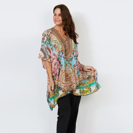 Silk Islands 100% Silk Zoe Drawstring Short Kaftan