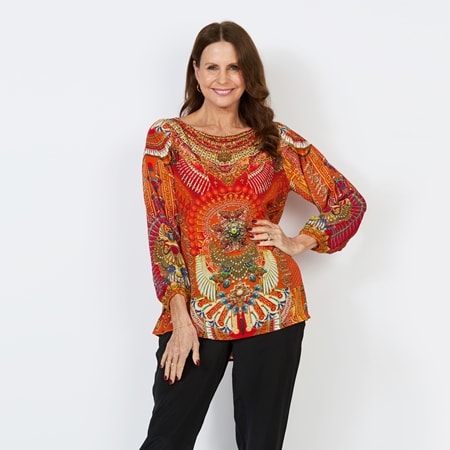 Silk Islands 100% Silk Shiloh Long Sleeve Narrow Boat Neck Top