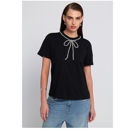 Elle Get the Look Embellished Bow Detail 100% Cotton Top