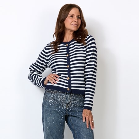 Elle Get the Look Fuzzy Striped Cardigan