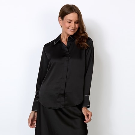 Elle Get the Look Sparkle Trim Satin Shirt