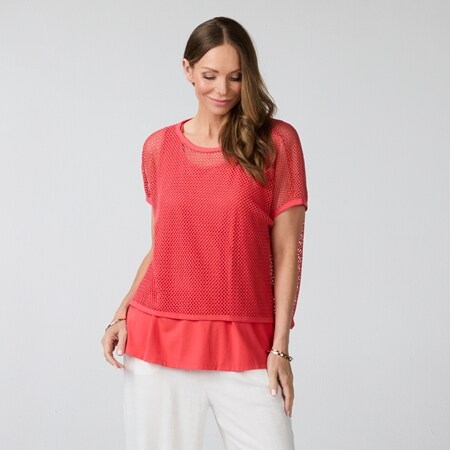 Mr. Max Open Knit Crochet Top with Tank