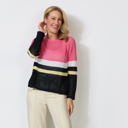 Two-T's Pointelle Spliced Sweater