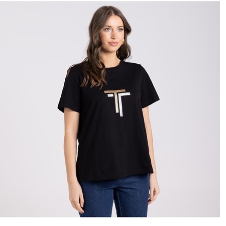 Two-T's 100% Cotton Sequin Logo Tee with Gold and Silver