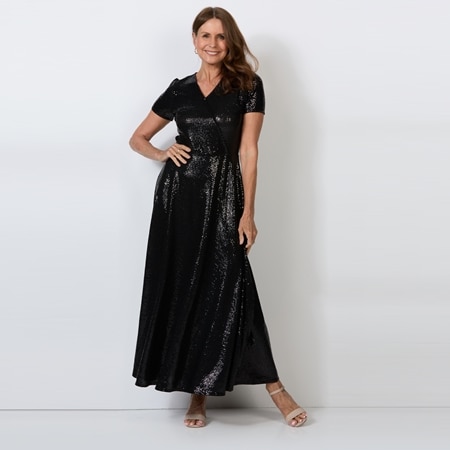 Charlie Lapson Cross Over Sequin Maxi Dress