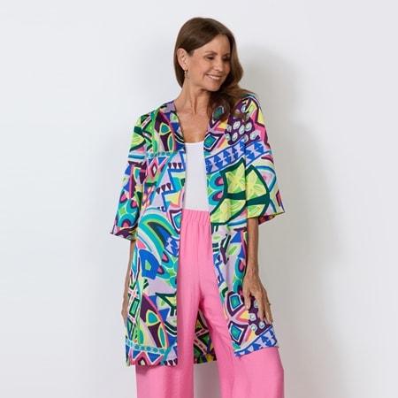 Charlie Lapson 3/4 Sleeve Bubble Shine Kimono