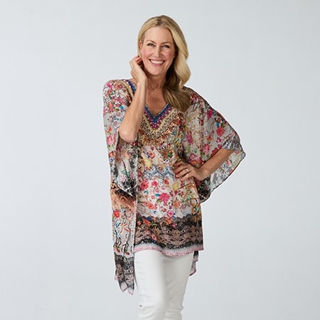 Silk Islands 100% Silk Emma V-Neck Short Length Kaftan