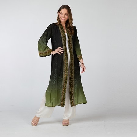 Silk Islands 100% Silk Glamour Gold Long Duster Jacket