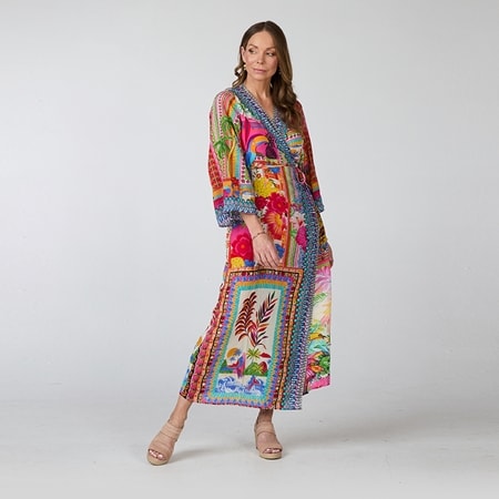 Silk Islands 100% Silk Azalea Long Sleeve Wrap Dress