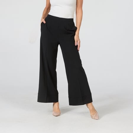 Nina Leonard Wide Leg High Tech Crepe Pant with Crease and Cuff Hem