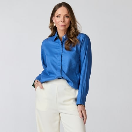 Adrift Oversized Blue Lagoon Palm Embroidered Boyfriend Shirt