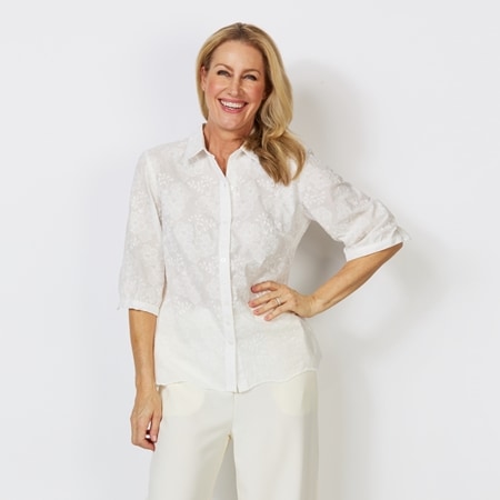 Cafe Latte 100% Cotton Broidery Shirt