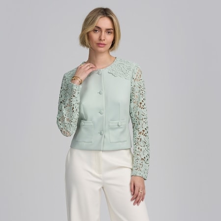 Elle Get The Look Button-Up, Lace Detail Jacket