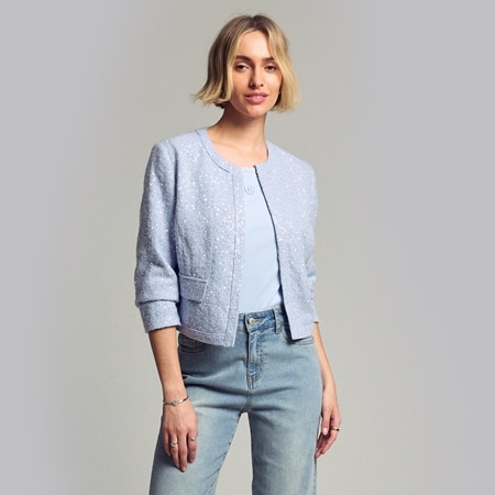 Elle Get The Look Long Sleeve Sequin Tweed Jacket