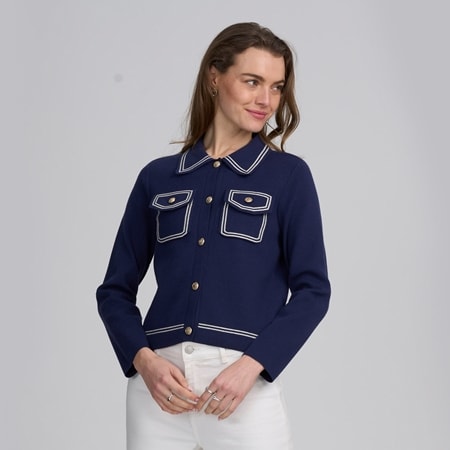 Elle Get The Look Fine Gauge Cardigan with Western Stitch Detail