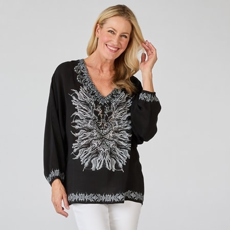 Silk Islands 100% Silk 3/4 Sleeve V-Neck Celebration Blouse
