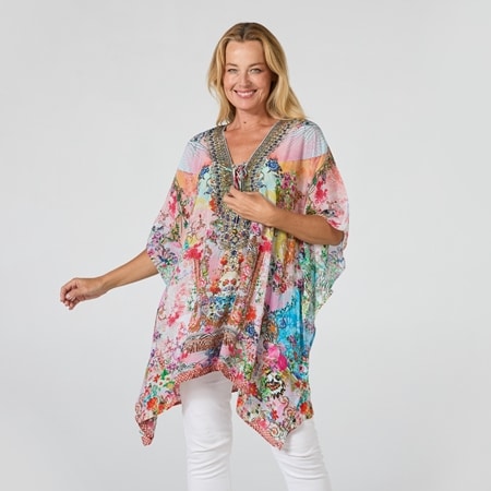 Silk Islands 100% Silk Aurora Drawstring Short Kaftan