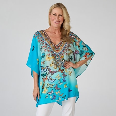 Silk Islands 100% Silk Allegra V-Neck Short Curved Hem Kaftan