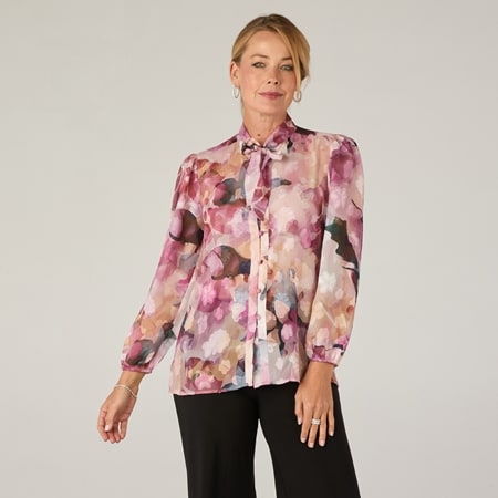 Charlie Lapson Watercolour Print Tie Blouse