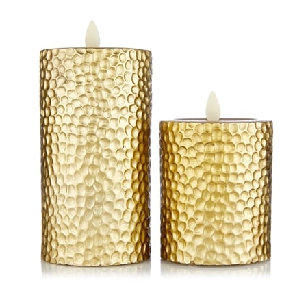 Luminara Real Wax Flame- Effect Set of 2 Metallic Hammerd Candles