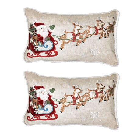 Mera Linen Santa's Sleigh Rectangular Cushion 35x60cm Pack of 2