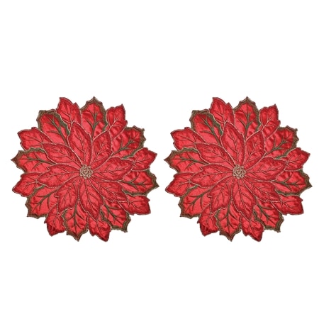 Mera Linen Red Poinsettia Round Placemat 40cm Dia. Set of 2