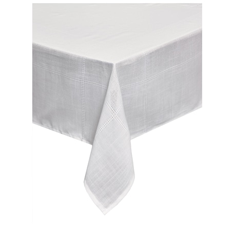 Mera Linen White Engineered Border Tablecloth
